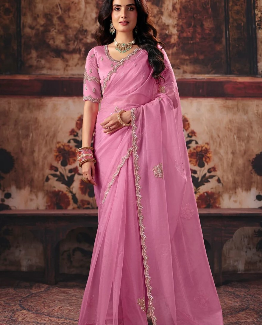 1011 - Soft Pink Designer Style Festive Wear Saree